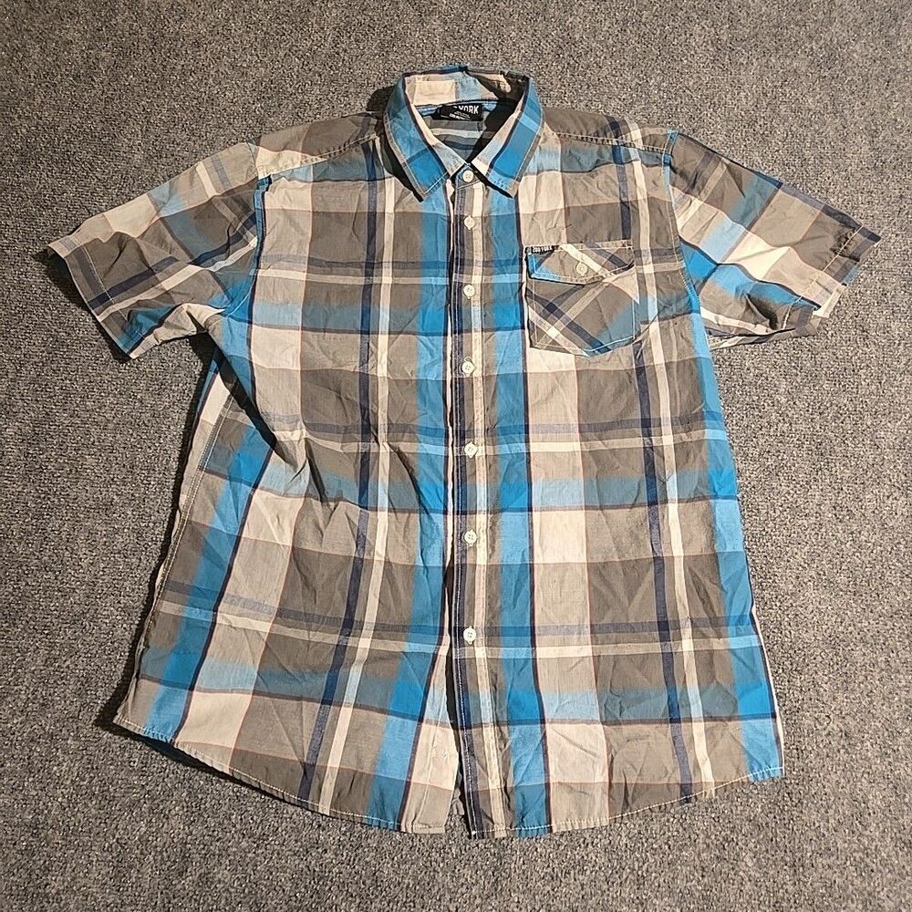Zoo York Shirt Mens Large Blue Plaid Short Sleeve Button Front Cotton Blend
